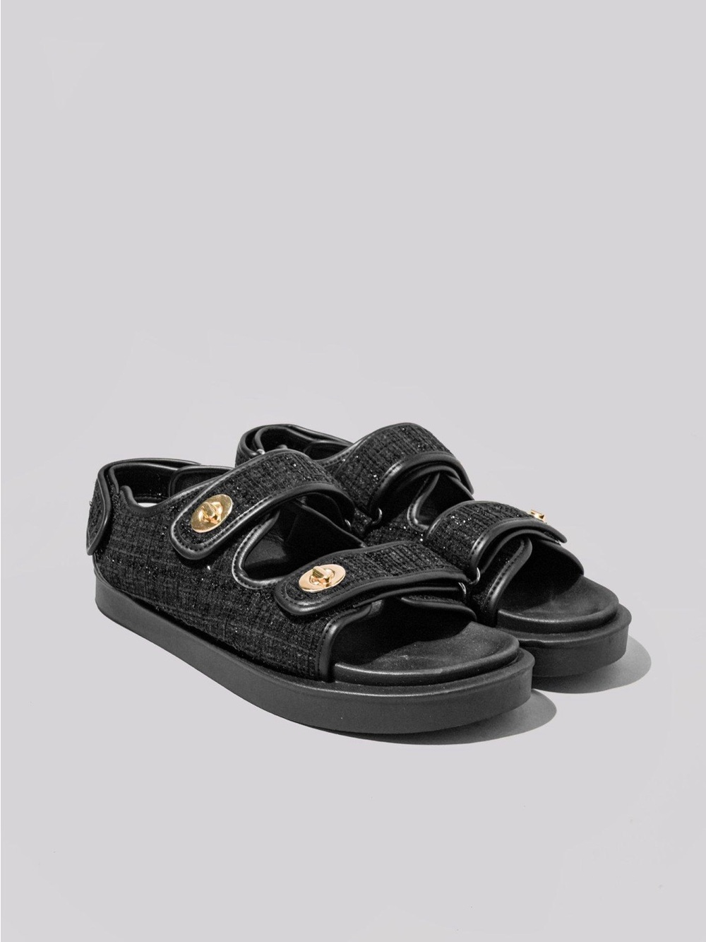 H&M Black Sandals with Gold-Tone Button Accents - designer dupe!